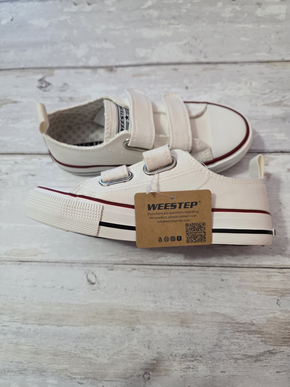 Weestep Kids White Sneakers with Red Trim - Velcro Closure